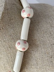 Flying Colors Ceramic Pig Necklace Pink Dot Beads