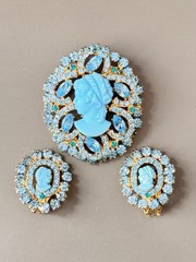 Vintage Verified JULIANA D&E Robins Egg Blue Cameo Brooch & Earring Set