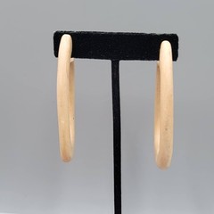 Vintage Long Wood Hoop Pierced Earrings Drop Hoops 3″