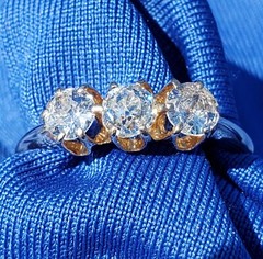 Original EARTH MINED DIAMOND 3 stone Deco Anniversary Wedding Ring Antique Band