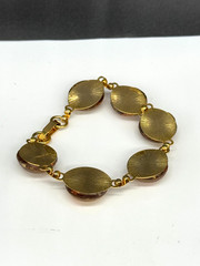 Vintage Bracelet Foil Acrylic Resin Cabochons Gold Tone 7.25 Inches
