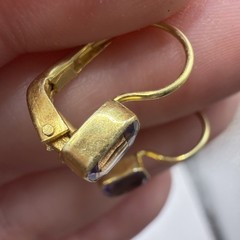 Dainty Gold Tone Simulated Amethyst Hook Pierced Earrings NEW/Never Worn