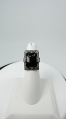 Vintage Black Stone and Markasite Sterling Silver Ring Etched Size 5.5