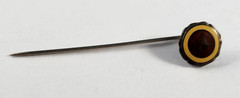 Antique Victorian Stick Pin Sterling NY Monogram M or W Round Brown Yellow