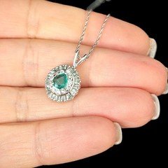 Vintage Emerald Baguette Cut Diamonds 14k White Gold Ballerina Pendant Necklace