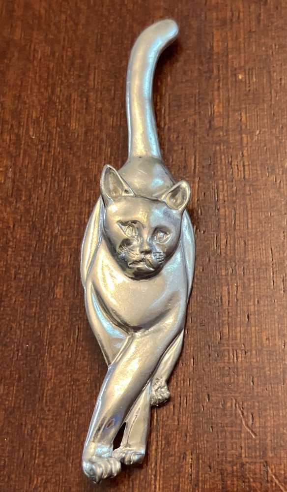 Signed Maurice Milleur Cat Brooch Slide Pendant Pewter