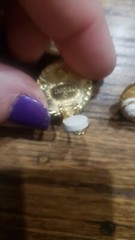 Vintage signed Carol Lee gold tone & grey faux pearl cabochon Clip-on earrings