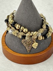 Triple Strand Stretch Bracelet Copper Color Clear & Black Crystal Beads