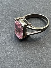 Vintage Sterling Silver 925 Ring Pink Faceted Glass size 5.5 signed KC