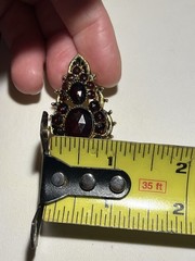 Vintage ART Red Garnet Rhinestone Gold Tone Brooch Pin