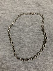 Vintage Sterling Onyx Cabochon & Cubic Zirconia Link 16” Tennis Necklace