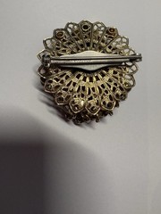 Vintage 1930s Rhinestone Dangle Brooch Gold Tone Filigree PAT 2066969 Art Deco