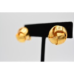 Vintage Knot Clip On Earrings Brushed Gold Linked Yellow Chunky NOS 1980s BinA1