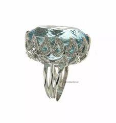Stunning Large Oval Shape 75.00CT Brazilian Aquamarine & 1.39CT 925 Silver Ring