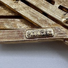 Vintage Monet Brooch Gold Tone Abstract Modernist Pin 1 in x 2.5 in Signed