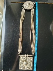 ANTIQUE NEPAL NEWARI SILVER HUGE NECKLACE BRAIDED CHAIN MEDALLIONS
