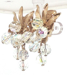 Vintage Gold-Tone Leaf Earrings Aurora Borealis Crystal Grape Cluster