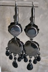 Vintage Victorian Revival Black Rose Carved Dangle Drop Gothic Moody Earrings