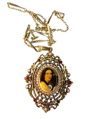 Vintage ART Arthur Pepper Cameo Portrait Pendant Necklace Gold Tone Ornate