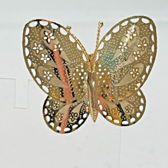 Vintage Brooch Butterfly Gold Tone Openwork Filigree Floral Lacy Cutout Pin