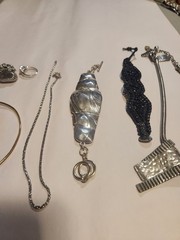 Costume Jewerly, Black, Silver, Gold 3 necklaces, 3 bracelets, 2 rings