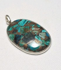 Vintage Handmade Copper Turquoise Oval Pendant pendant Sterling 925 6.87gr
