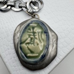 Vintage Techau Denmark Silver Tone Book Chain Pendant Necklace 16.5″