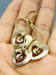 Vtg Unmarked Modernist Heart Flower Pearl Gold Tone Brooch Pin