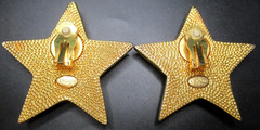 ESCADA Black Enamel Golden Stars HUGE Vintage Clip Earrings