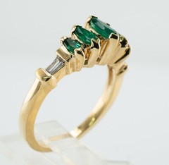 Natural Emerald Diamond Tapered Baguette Ring 14K Gold Band