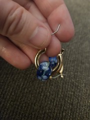 Cobalt Gold White Swirl Design Vintage Fashion Hoop Earrings Boho Chic New RARE!