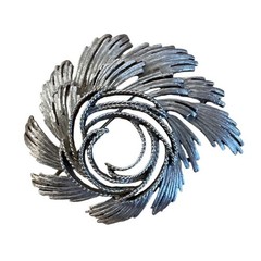 Vintage Unbranded Brooch Pin Silver Tone Swirl Sunburst Textured MCM Retro Style