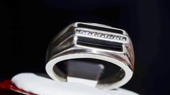 925 sterling silver ring 0.08ct cubic zirconia onyx sz 9 vintage handmade 7.35gr