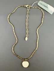 Liz Claiborne Necklace Cream Enamel Coin Pendant Gold Tone Signed 19”