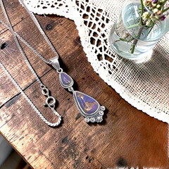 Vintage T Philippines Sterling Copper & Purple Gemstone Pendant Necklace, 16.5″