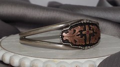 Vintage Mexico Sterling Silver & 10k G.F Ruby Cross Cuff 25.2G / 6.25in