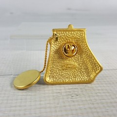 Vintage Tona 1.5″ Signed Gold Tone Coin Purse Pocketbook Dime Dangle Pin Brooch
