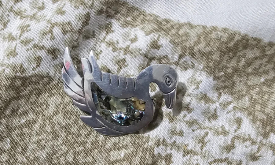 Vintage Sterling Silver 925 Abalone Shell Bird Duck Brooch Pin