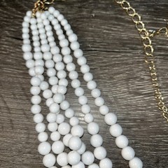 Vintage MCM White 7 Strand Chunky Statement Necklace BIB 30in Long Acrylic Beads