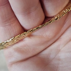 VTG Gold Plated Flat Chain Necklace Nugget Textured Heart Reversible Signed 20″