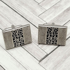 SWANK Vintage 1970 to 80s Silver Tone Textured Finish Filigree Center Cufflinks
