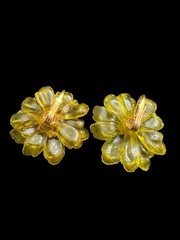 Vintage Uranium Cellulose Acetate Floral Brooch And Clip On Earring Set READ
