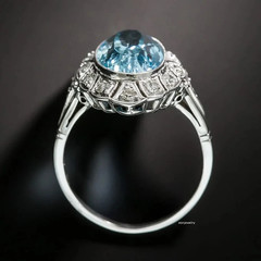 Art Deco Style Aquamarine Lab Created Diamond Engagement Ring 14K White Gold FN