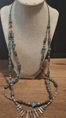 Vintage Southwestern Style Multi Strand Necklace MOP Fringe Turquoise Howlite…