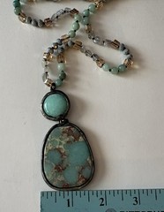 Bohemian Vintage style Natural Shoushan Stone Glass Pendant Necklace Oval 33”