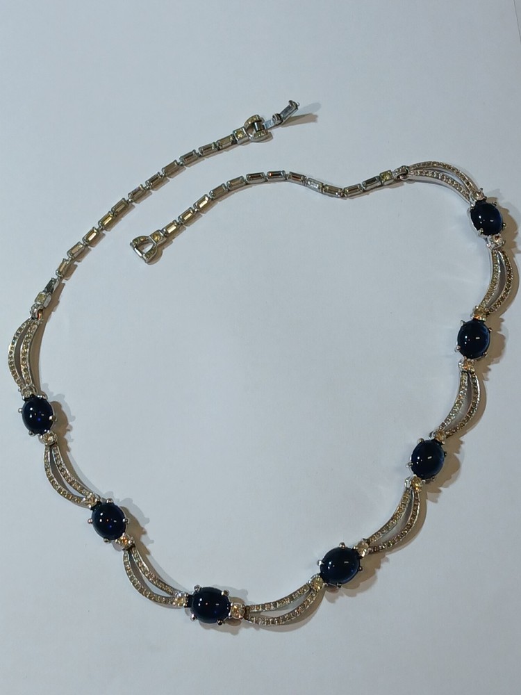 Vintage Pennino Rhinestone Blue Glass Necklace 20″