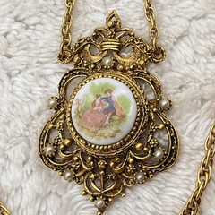 Vintage Cameo Necklace Courting Couple 2 Strand Romantic Victorian Revival