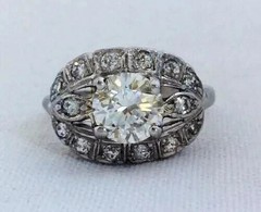 Art Deco Style Round Cut Lab Created Diamond 14K White Gold FN Engagement Ring