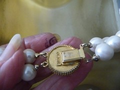 SIGNED E. PEARL 2 ROWS FAUX PEARLS & GOLD TONE BEADS 7”L COLLAR NECKLACE #32/5