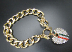 JOAN RIVERS SWARVOSKI CRYSTAL PATRIOTIC HEART GOLD TONE TOGGLE BRACELET NIB